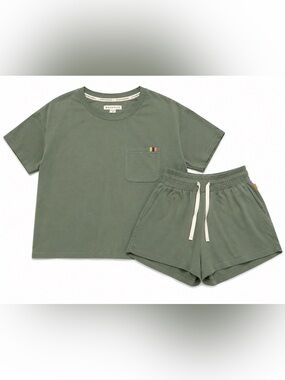 Magnolia Olive Green Lounge Set T Shirt & Shorts Pocket Tee XS